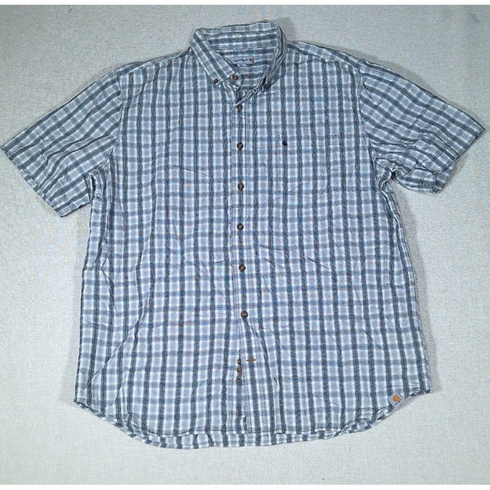 Carhart Men's Short Sleeve Shirt Relaxed Fit 2Xl Tall Black And Gray Stripes‎